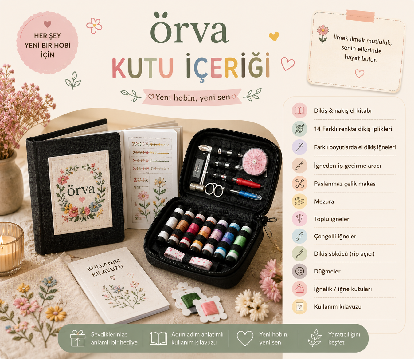 Dikiş & Nakış Kitabı (İplik seti hediye)